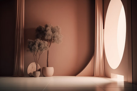 Podium color 3D background with geometric shapes for product presentation minimal style, stage, nature. Generative AI.の素材