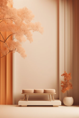 Podium color 3D background with geometric shapes for product presentation minimal style, stage, nature. Generative AI.の素材