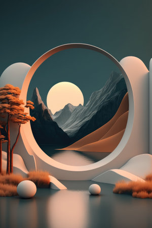 Podium color 3D background with geometric shapes for product presentation minimal style, stage, nature. Generative AI.の素材