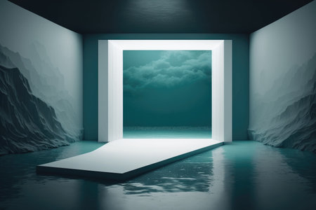 Podium color 3D background with geometric shapes for product presentation minimal style, stage, nature. Generative AI.の素材