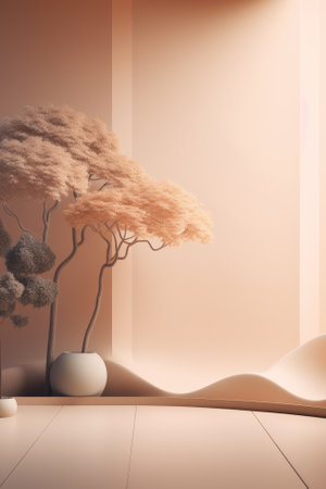 Podium color 3D background with geometric shapes for product presentation minimal style, stage, nature. Generative AI.の素材