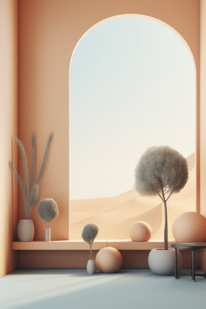 Podium color 3D background with geometric shapes for product presentation minimal style, stage, nature. Generative AI.の素材