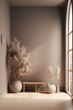 Podium color 3D background with geometric shapes for product presentation minimal style, stage, nature. Generative AI.の素材