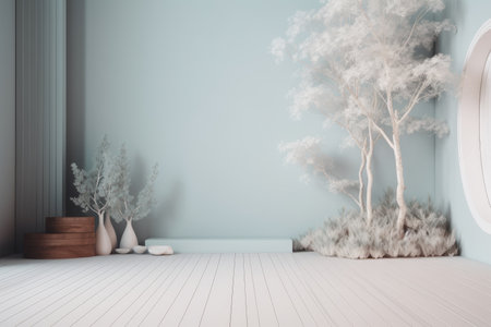 Podium color 3D background with geometric shapes for product presentation minimal style, stage, nature. Generative AI.の素材