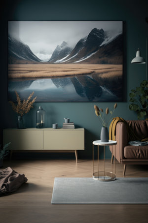 Living room interior background, nature. Created with Generative AI.の素材