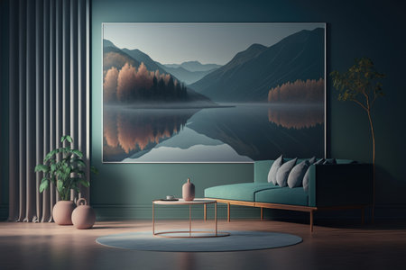 Living room interior background, nature. Created with Generative AI.の素材