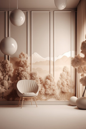 Living room interior background, nature. Created with Generative AI.の素材