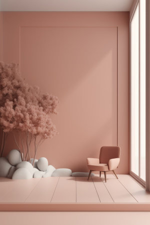 Living room interior background, nature. Created with Generative AI.の素材