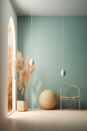 Living room interior background, nature. Created with Generative AI.の素材