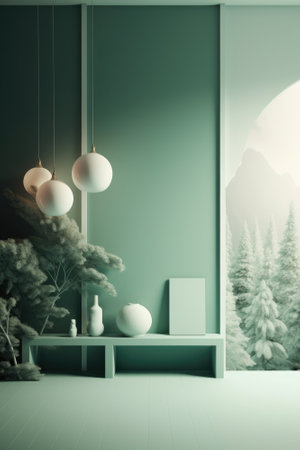 Living room interior background, nature. Created with Generative AI.の素材