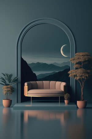 Living room interior background, nature. Created with Generative AI.の素材