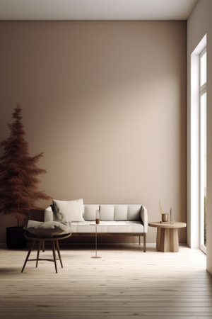 Living room interior background, nature. Created with Generative AI.の素材