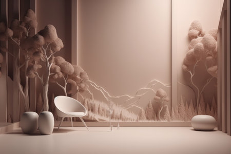 Living room interior background, nature. Created with Generative AI.の素材