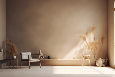 Living room interior background, nature. Created with Generative AI.の素材