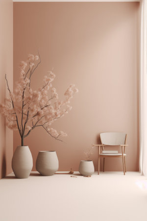 Living room interior background, nature. Created with Generative AI.の素材