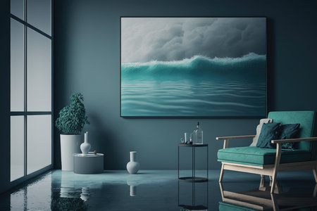 Living room interior background, nature. Created with Generative AI.の素材