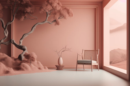 Living room interior background, nature. Created with Generative AI.の素材