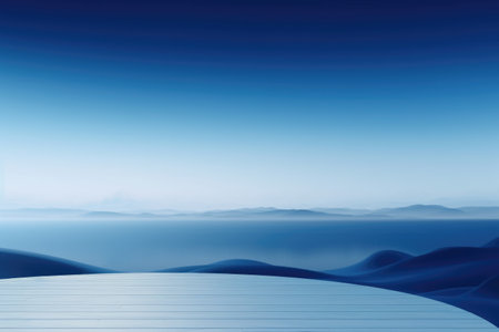 3D podium blue scene with cloud sky background, abstract background 3d rendering geometric shape blue pastel color. Stage for show cosmetic. Generative AI.の素材