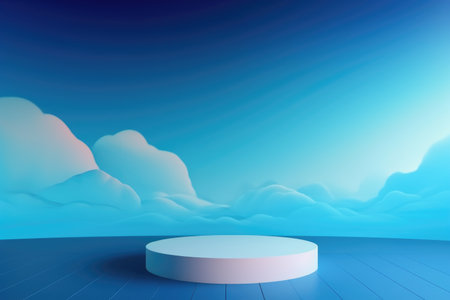 3D podium blue scene with cloud sky background, abstract background 3d rendering geometric shape blue pastel color. Stage for show cosmetic. Generative AI.の素材