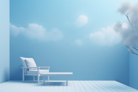 3D podium blue scene with cloud sky background, abstract background 3d rendering geometric shape blue pastel color. Stage for show cosmetic. Generative AI.の素材