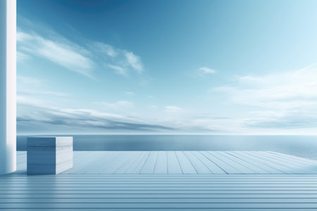 3D podium blue scene with cloud sky background, abstract background 3d rendering geometric shape blue pastel color. Stage for show cosmetic. Generative AI.の素材