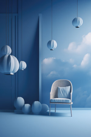 3D podium blue scene with cloud sky background, abstract background 3d rendering geometric shape blue pastel color. Stage for show cosmetic. Generative AI.の素材