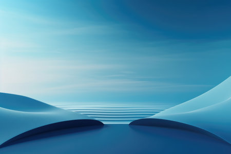 3D podium blue scene with cloud sky background, abstract background 3d rendering geometric shape blue pastel color. Stage for show cosmetic. Generative AI.の素材