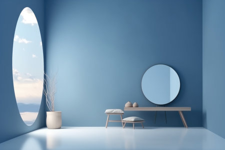 3D podium blue scene with cloud sky background, abstract background 3d rendering geometric shape blue pastel color. Stage for show cosmetic. Generative AI.の素材