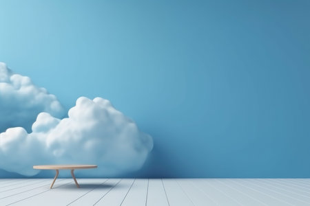 3D podium blue scene with cloud sky background, abstract background 3d rendering geometric shape blue pastel color. Stage for show cosmetic. Generative AI.の素材