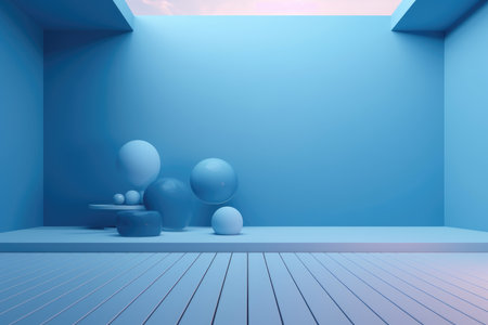 3D podium blue scene with cloud sky background, abstract background 3d rendering geometric shape blue pastel color. Stage for show cosmetic. Generative AI.の素材