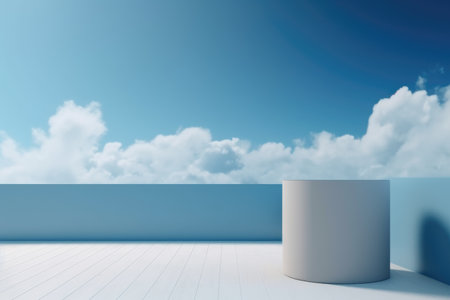 3D podium blue scene with cloud sky background, abstract background 3d rendering geometric shape blue pastel color. Stage for show cosmetic. Generative AI.の素材