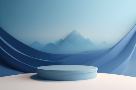 3D podium blue scene with cloud sky background, abstract background 3d rendering geometric shape blue pastel color. Stage for show cosmetic. Generative AI.の素材