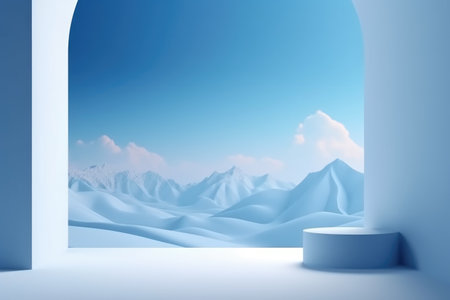 3D podium blue scene with cloud sky background, abstract background 3d rendering geometric shape blue pastel color. Stage for show cosmetic. Generative AI.の素材