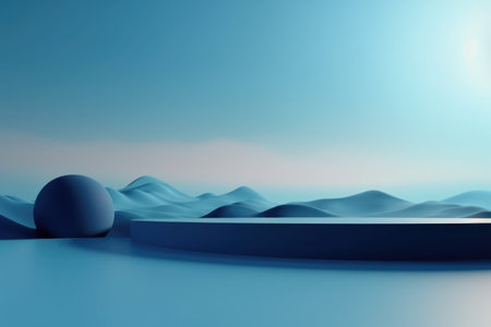 3D podium blue scene with cloud sky background, abstract background 3d rendering geometric shape blue pastel color. Stage for show cosmetic. Generative AI.の素材