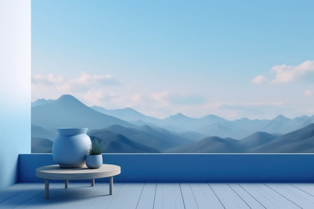 3D podium blue scene with cloud sky background, abstract background 3d rendering geometric shape blue pastel color. Stage for show cosmetic. Generative AI.の素材