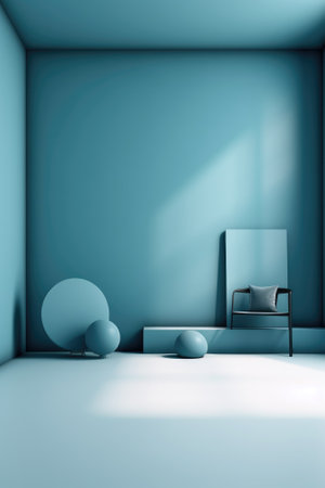 3D podium blue scene with cloud sky background, abstract background 3d rendering geometric shape blue pastel color. Stage for show cosmetic. Generative AI.の素材