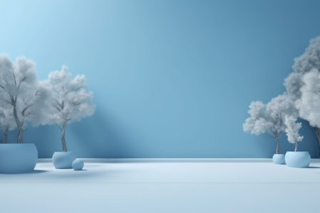 3D podium blue scene with cloud sky background, abstract background 3d rendering geometric shape blue pastel color. Stage for show cosmetic. Generative AI.の素材