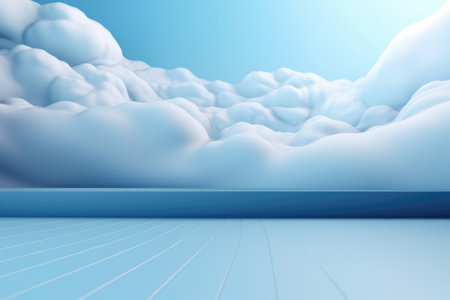 3D podium blue scene with cloud sky background, abstract background 3d rendering geometric shape blue pastel color. Stage for show cosmetic. Generative AI.の素材