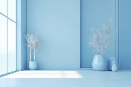 3D podium blue scene with cloud sky background, abstract background 3d rendering geometric shape blue pastel color. Stage for show cosmetic. Generative AI.の素材