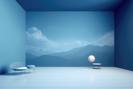3D podium blue scene with cloud sky background, abstract background 3d rendering geometric shape blue pastel color. Stage for show cosmetic. Generative AI.の素材
