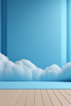 3D podium blue scene with cloud sky background, abstract background 3d rendering geometric shape blue pastel color. Stage for show cosmetic. Generative AI.の素材