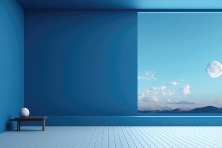 3D podium blue scene with cloud sky background, abstract background 3d rendering geometric shape blue pastel color. Stage for show cosmetic. Generative AI.の素材
