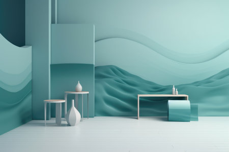 3D podium blue scene with cloud sky background, abstract background 3d rendering geometric shape blue pastel color. Stage for show cosmetic. Generative AI.の素材