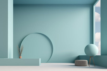 3D podium blue scene with cloud sky background, abstract background 3d rendering geometric shape blue pastel color. Stage for show cosmetic. Generative AI.の素材