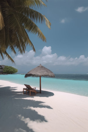 Amazing drone view of the beach and water with beautiful colors. Paradise scenery water villas with amazing sea and beach, tropical nature. summer vacation.の素材