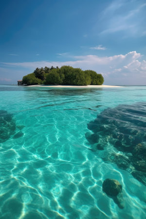 Amazing drone view of the beach and water with beautiful colors. Paradise scenery water villas with amazing sea and beach, tropical nature. summer vacation.の素材