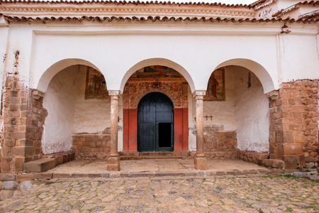 A colonial church built on Inca ruins. Chinchero, Peru.の写真素材