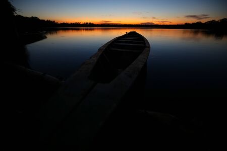 Boat on the Sandoval lake. Puerto Maldonado, Peru.の写真素材