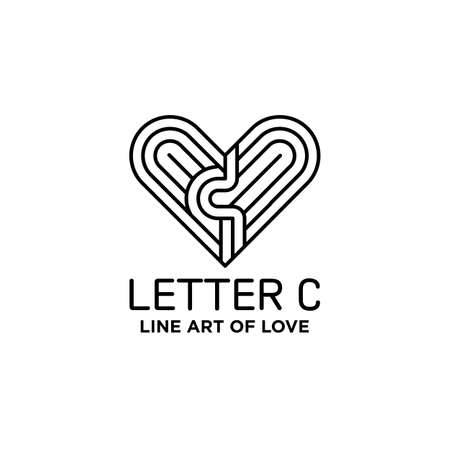 Line art of the letter C. Letter in heart. Shape of love. Interesting for your logo, symbol or iconのイラスト素材