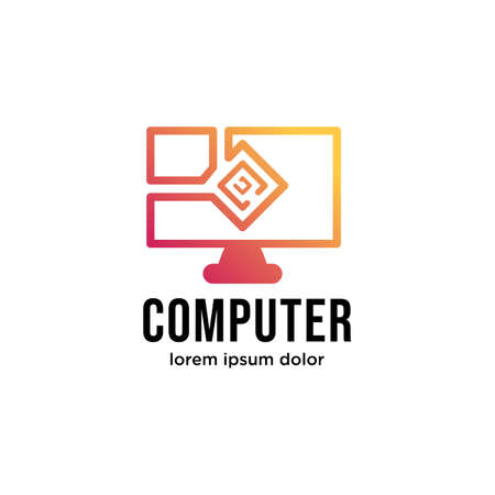 Vector computer logo. Monitor icon. abstract digital technology template. Illustration design of logotype business web marketing. Vector stock. Design inspirationのイラスト素材